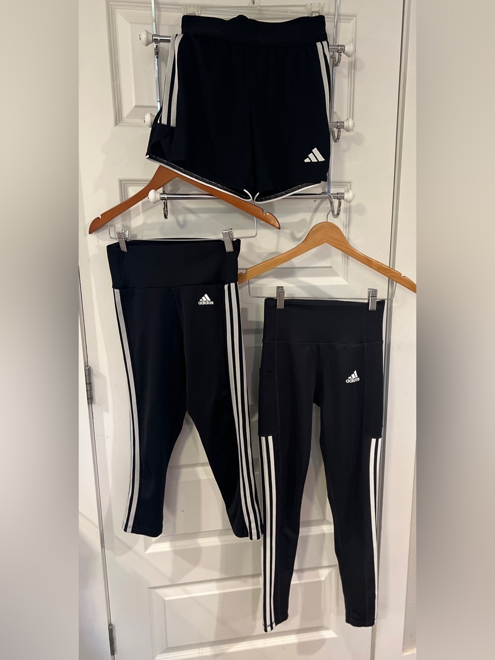 Adidas Black Stripe Performance Leggings + Adidas Shorts 3 items